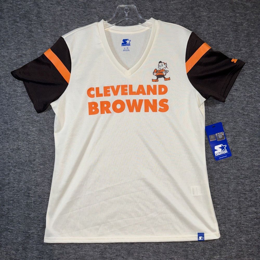Cleveland Browns Starter T-Shirt Women Brownie the Elf V-Neck White Large NEW